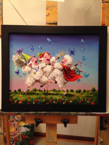 Party Animals Sheep Incognito Original Oil Painting by Conni Tögel